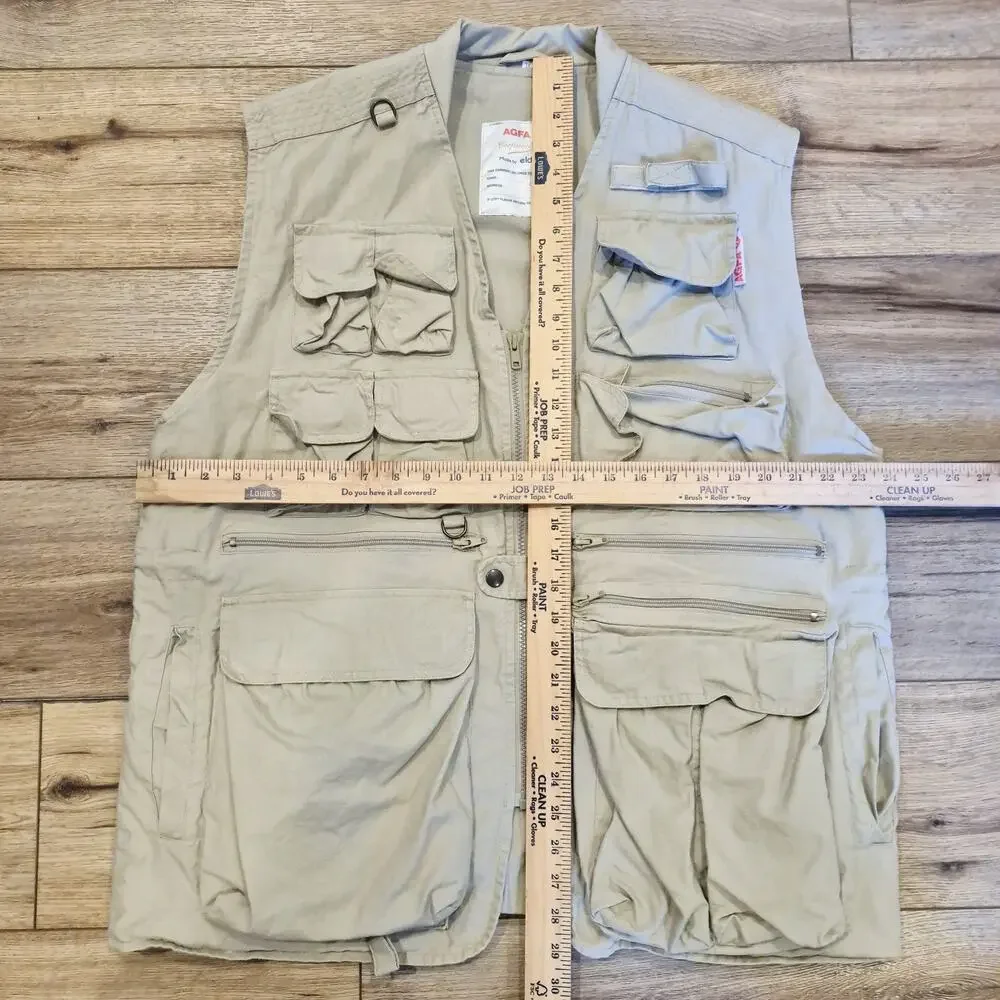 AGFA Eldeco Corporate Wear Utility Fishing Safari Vest Tan Multi Pocket Zip Mens